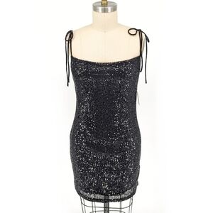 NEW Adika Sequins Mini Dress Black L party cocktail holiday sexy clubbing